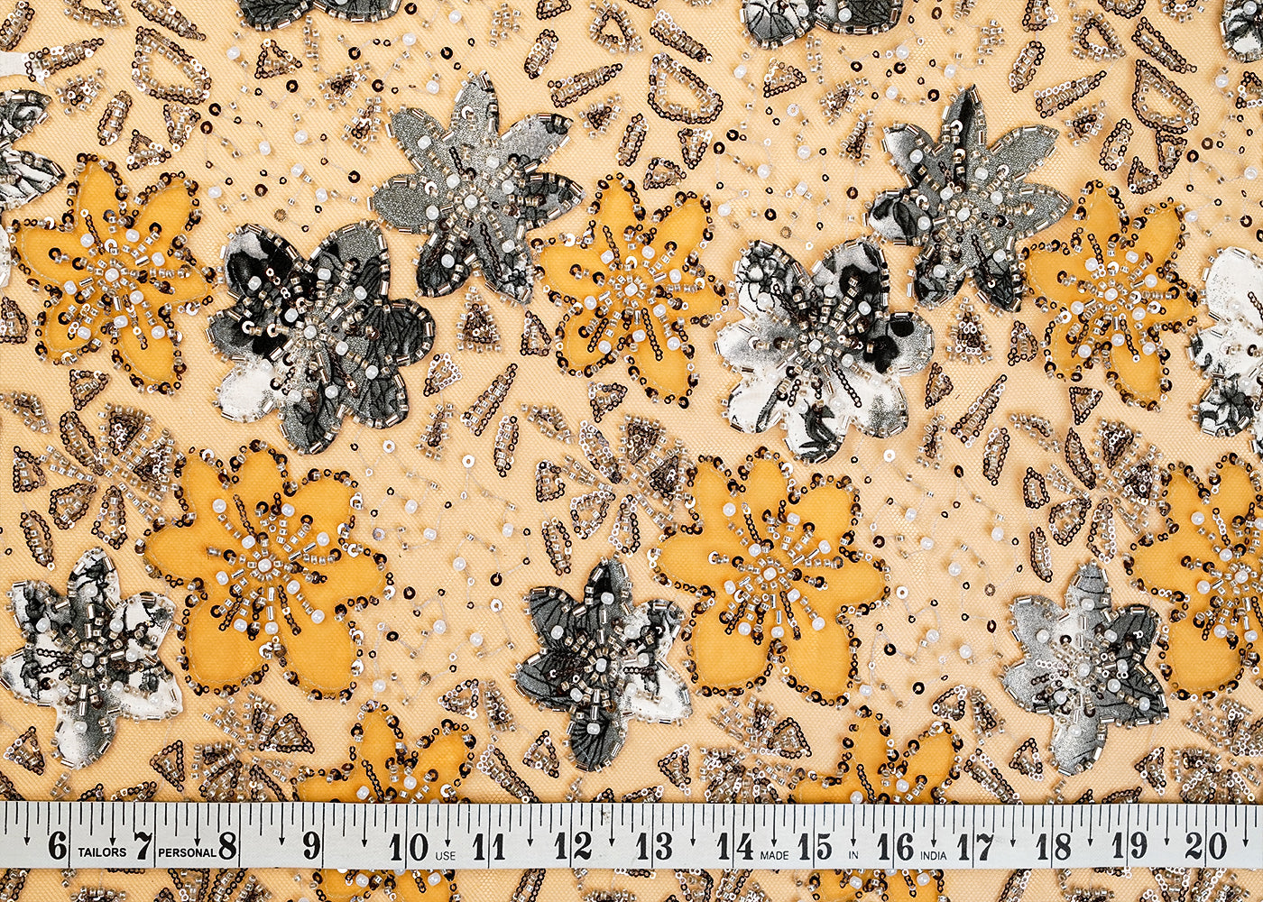 Khaki Net Fabric with All Over Katdana and Bead Work 15299