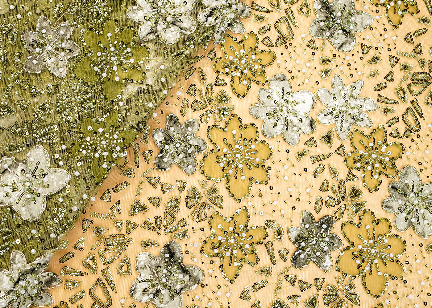 Mehendi Imported Net Fabric with All Over Katdana and Bead Work 15300