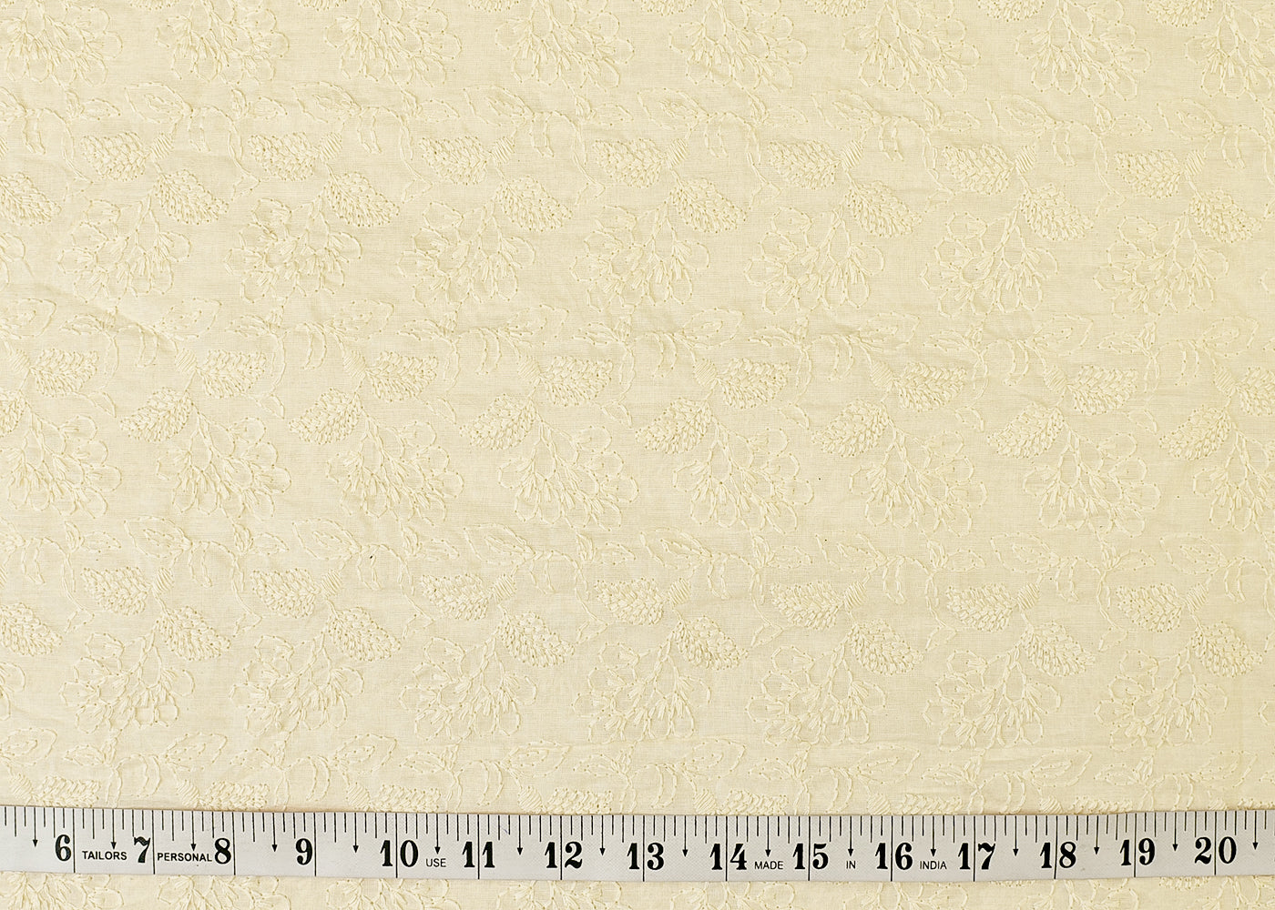Off-White Kora Cotton Fabric with All Over Thread Work 15313