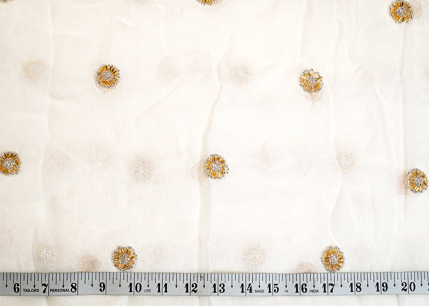 White Georgette Fabric with All Over Katdana Buti 15325