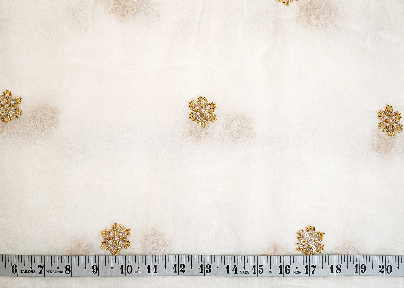 White Georgette Fabric with All Over Katdana, Sequins, and Bead Buti 15326