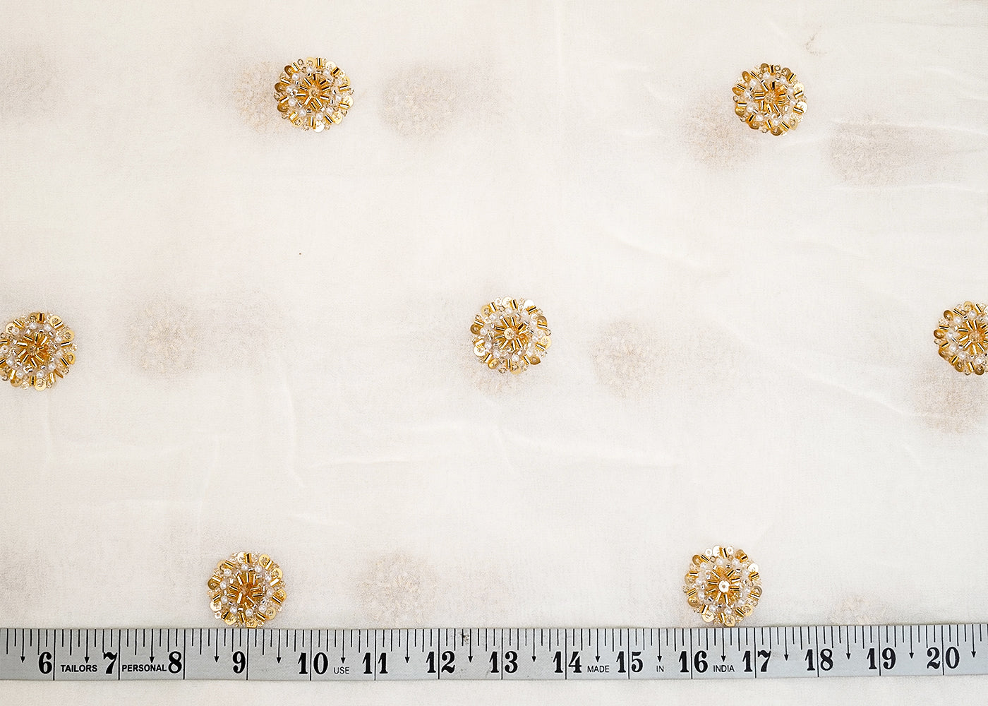 White Georgette Fabric with All Over Katdana, Sequins, and Bead Buti 15327