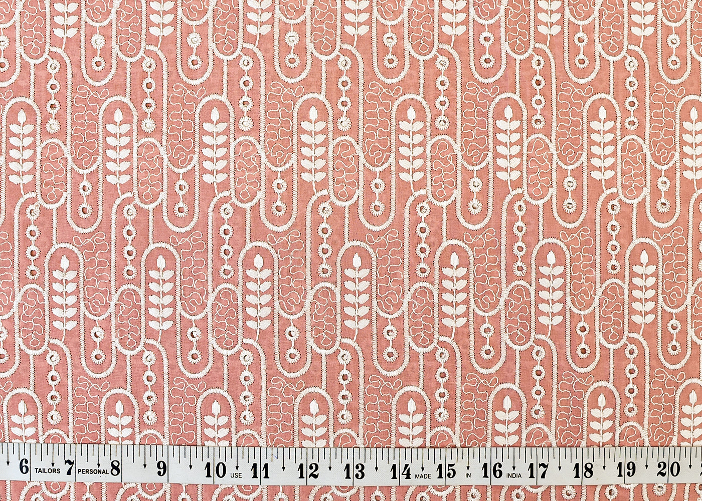 Peach Pink Imported Cotton Fabric with All Over Thread Work 15328