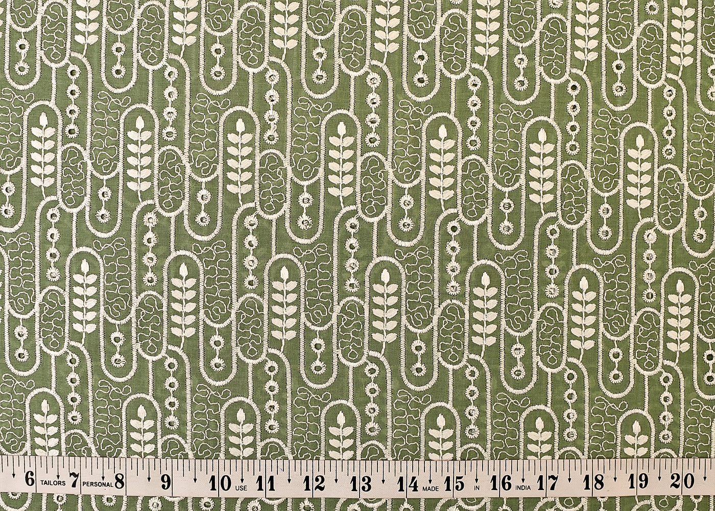 Green Imported Cotton Fabric with All Over Thread Work 15329