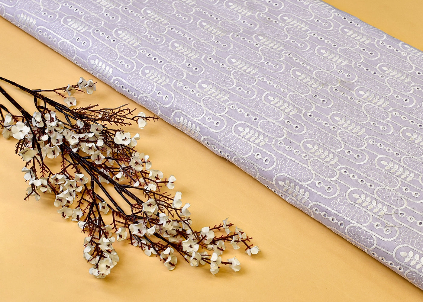 Lavender Imported Cotton Fabric with All Over Thread Work 15330