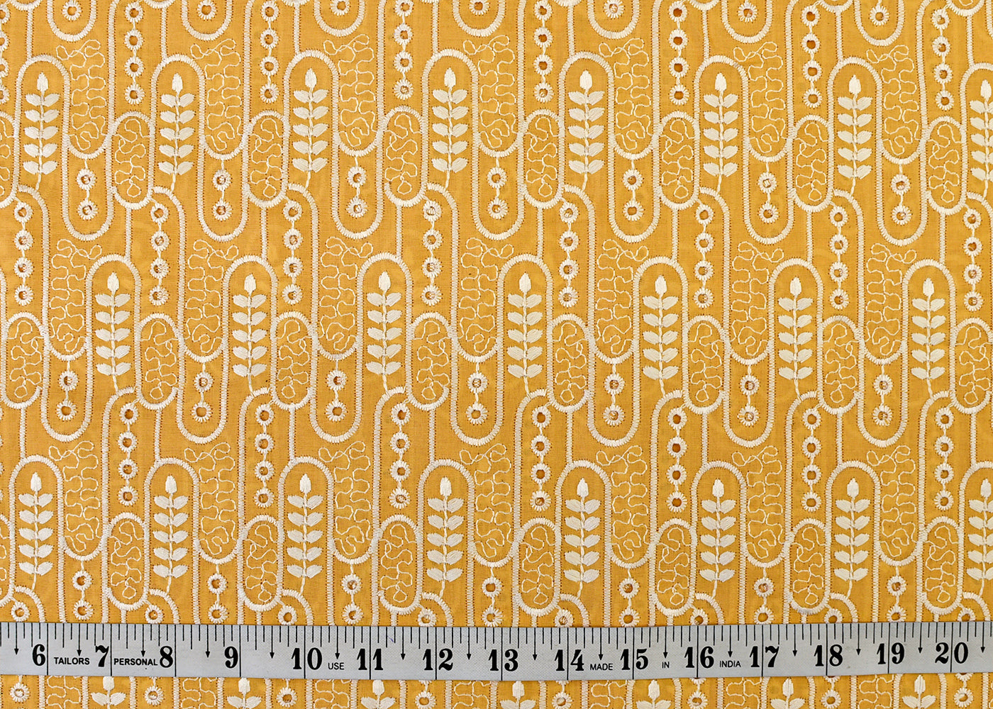 Yellow Imported Cotton Fabric with All Over Thread Work 15331