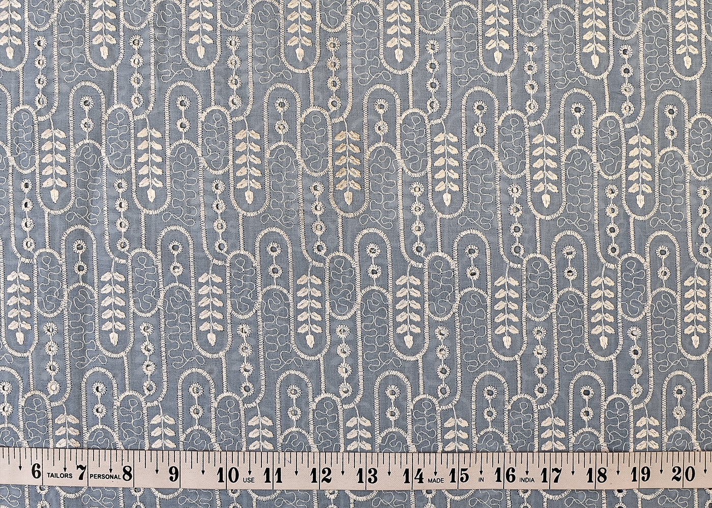 Powder Blue Imported Cotton Fabric with All Over Thread Work 15332