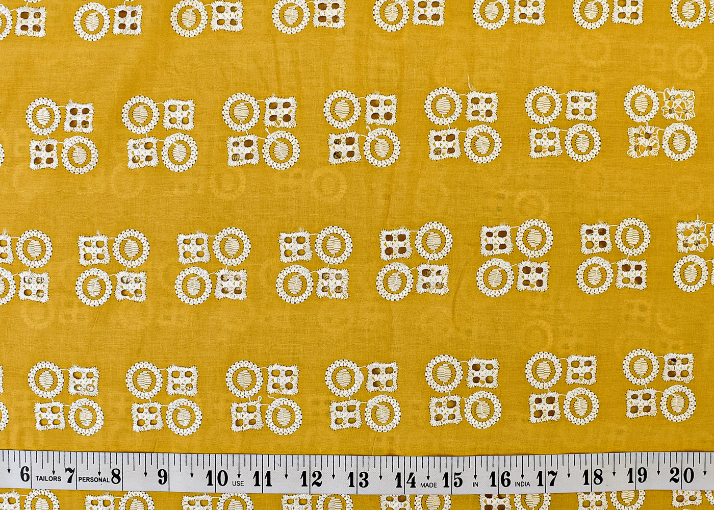 Mustard Cotton Fabric with All Over Thread Work 15336