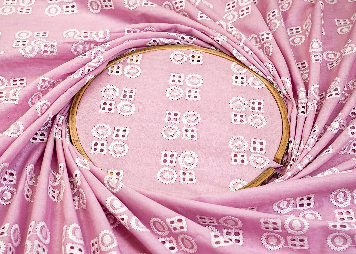 Light Pink Cotton Fabric with All Over Thread Work 15337