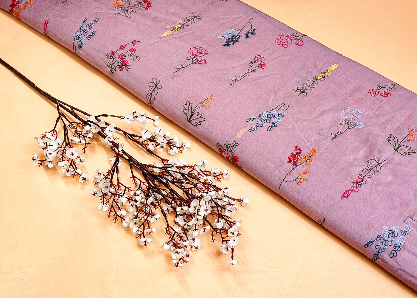 Onion Modal Muslin Fabric with All Over Thread Work 15340