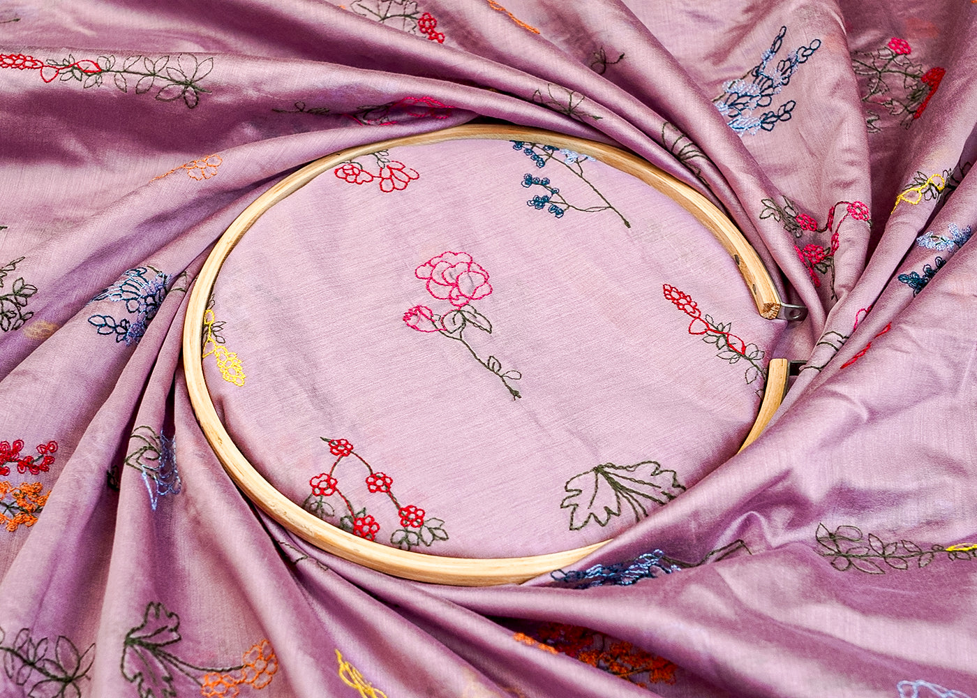 Onion Modal Muslin Fabric with All Over Thread Work 15340