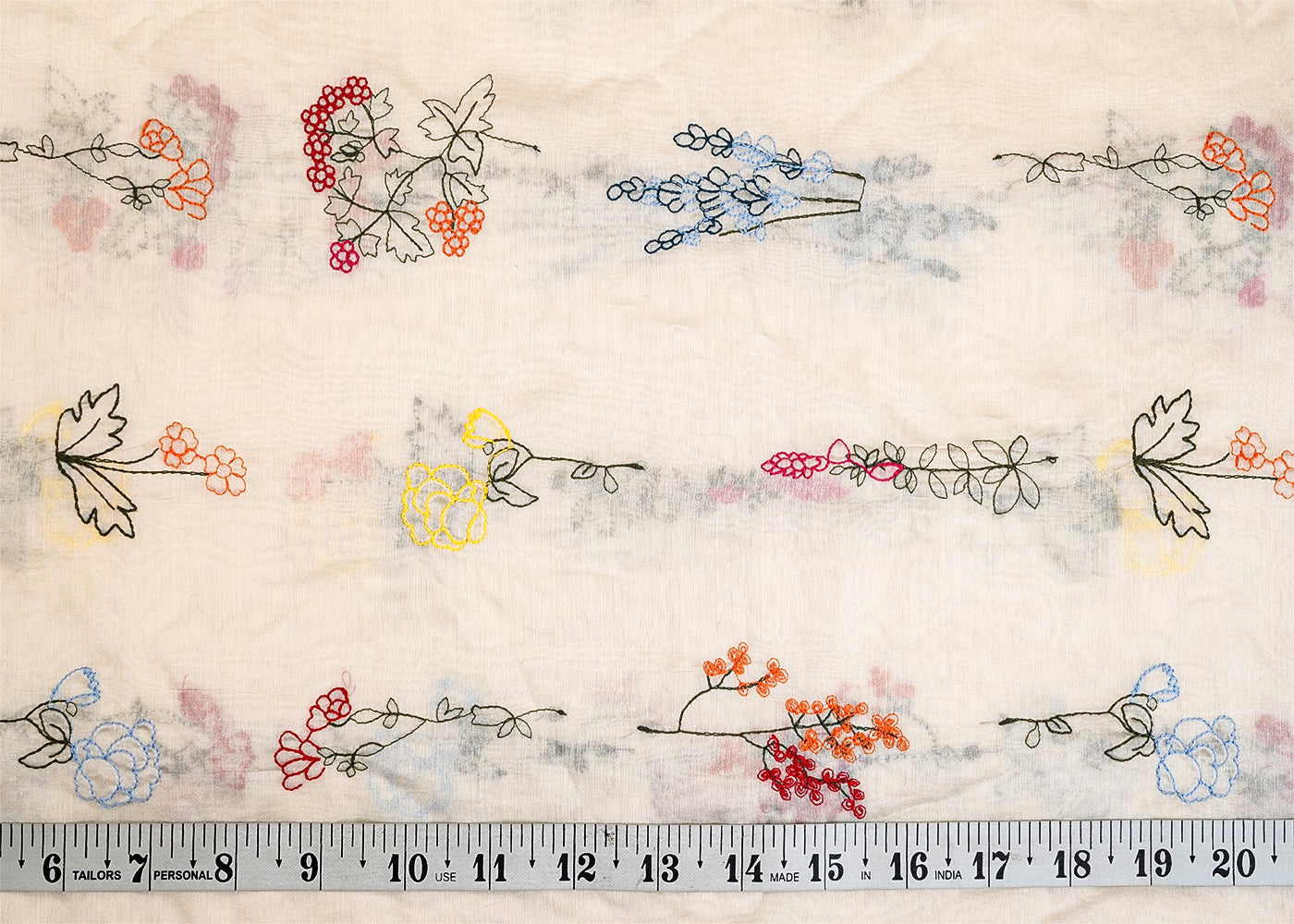 Off White Modal Muslin Fabric with All Over Thread Work 15342