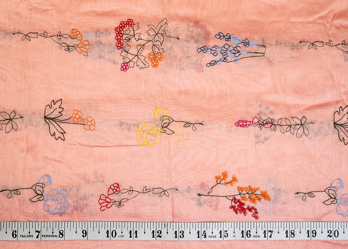 Peach Modal Muslin Fabric with All Over Thread Work 15343