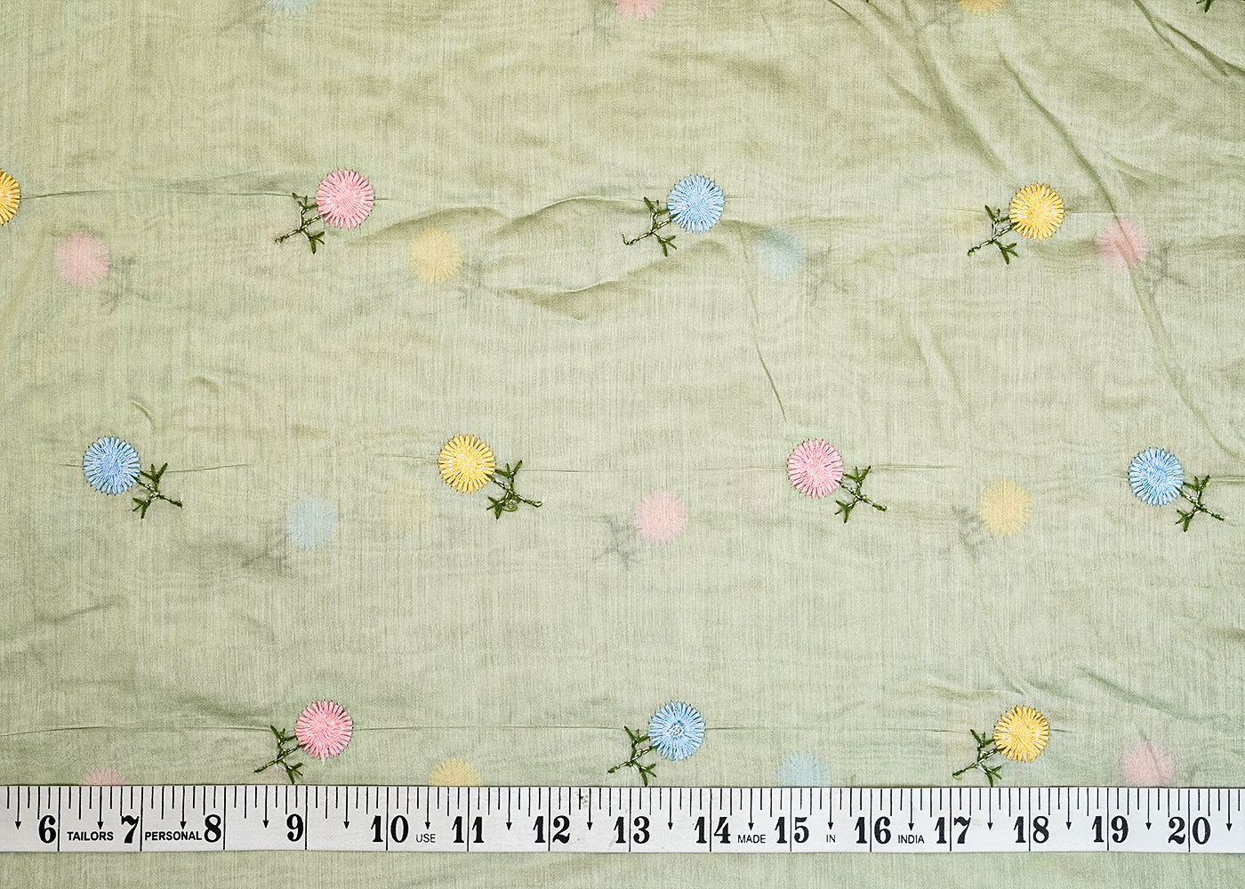 Pista Green Modal Muslin Fabric with All Over Thread Work 15344