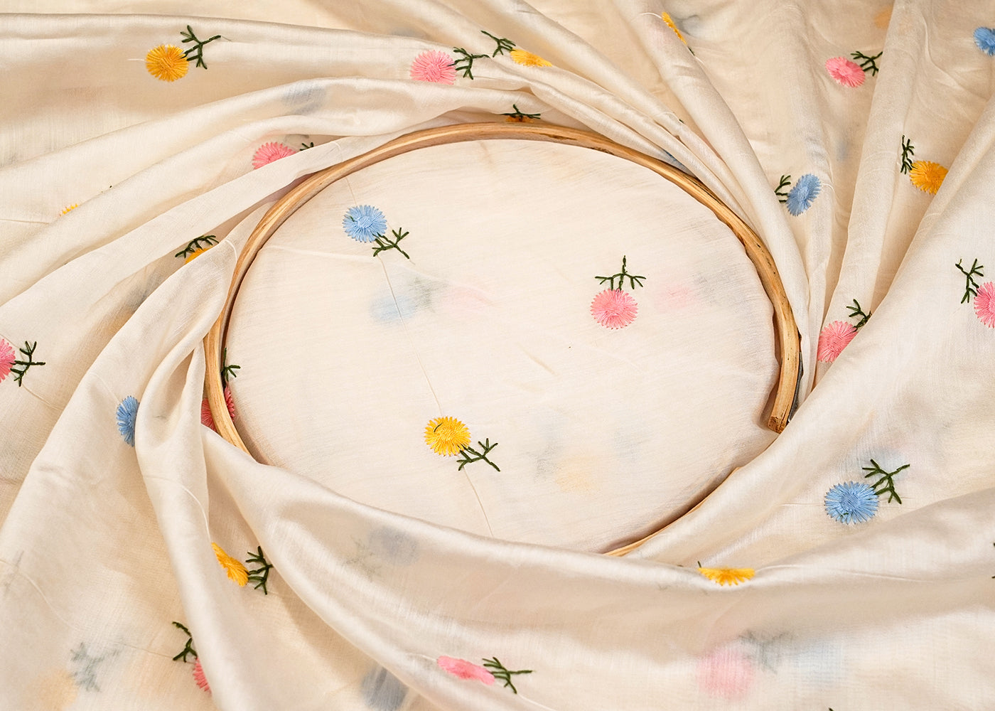 Off White Modal Muslin Fabric with All Over Thread Work 15345