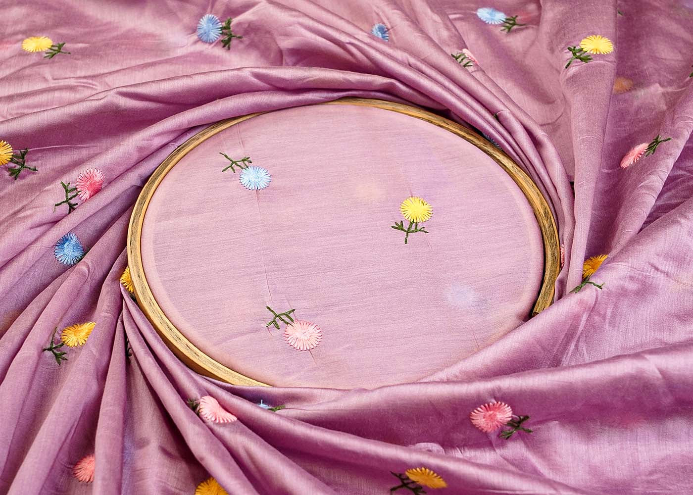 Onion Modal Muslin Fabric with All Over Thread Work 15346