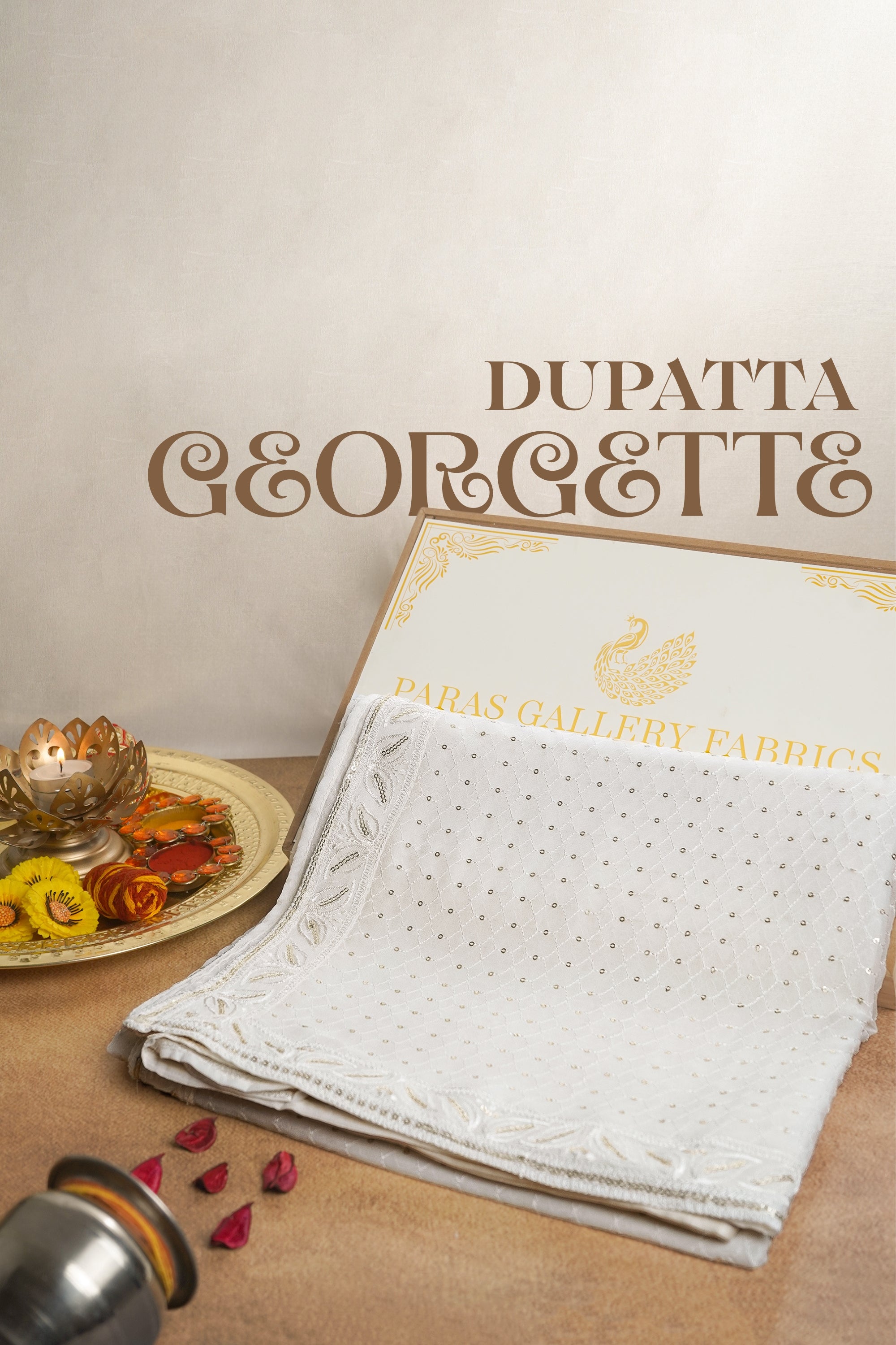 White Dyeable Georgette Dupatta With All Over Thread And Sequins Work 15365