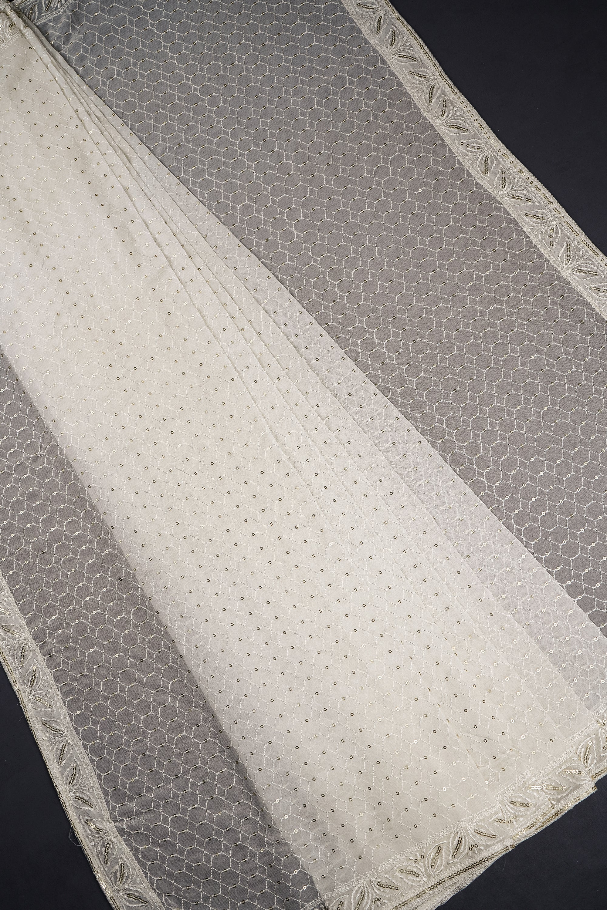 White Dyeable Georgette Dupatta With All Over Thread And Sequins Work 15365
