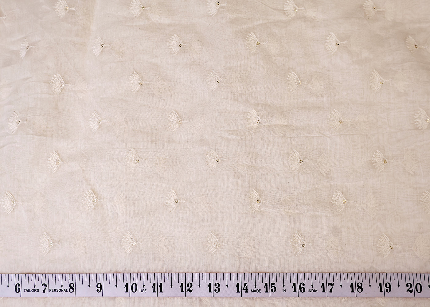 White Chanderi Fabric with All Over Thread and Sequins Buti 15372