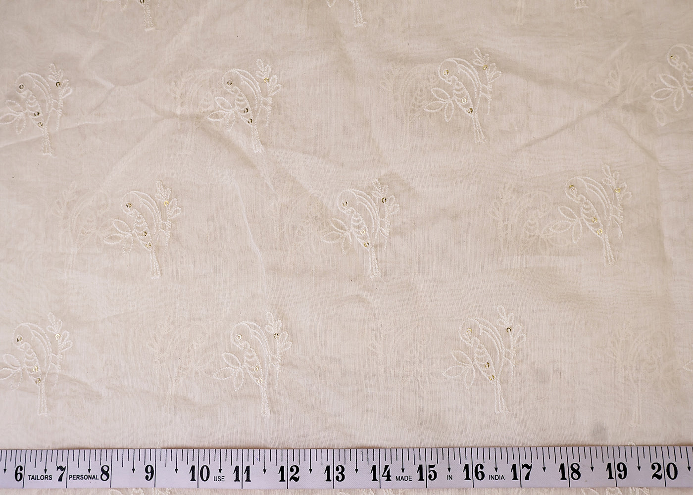 White Chanderi Fabric with All Over Thread and Sequins Motif 15376