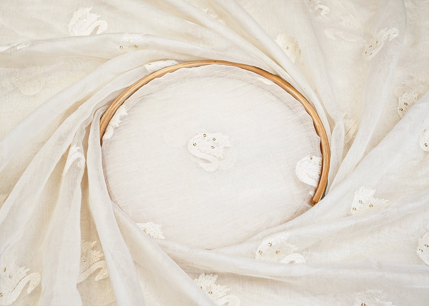 White Chanderi Fabric with All Over Thread and Sequins Motif 15377