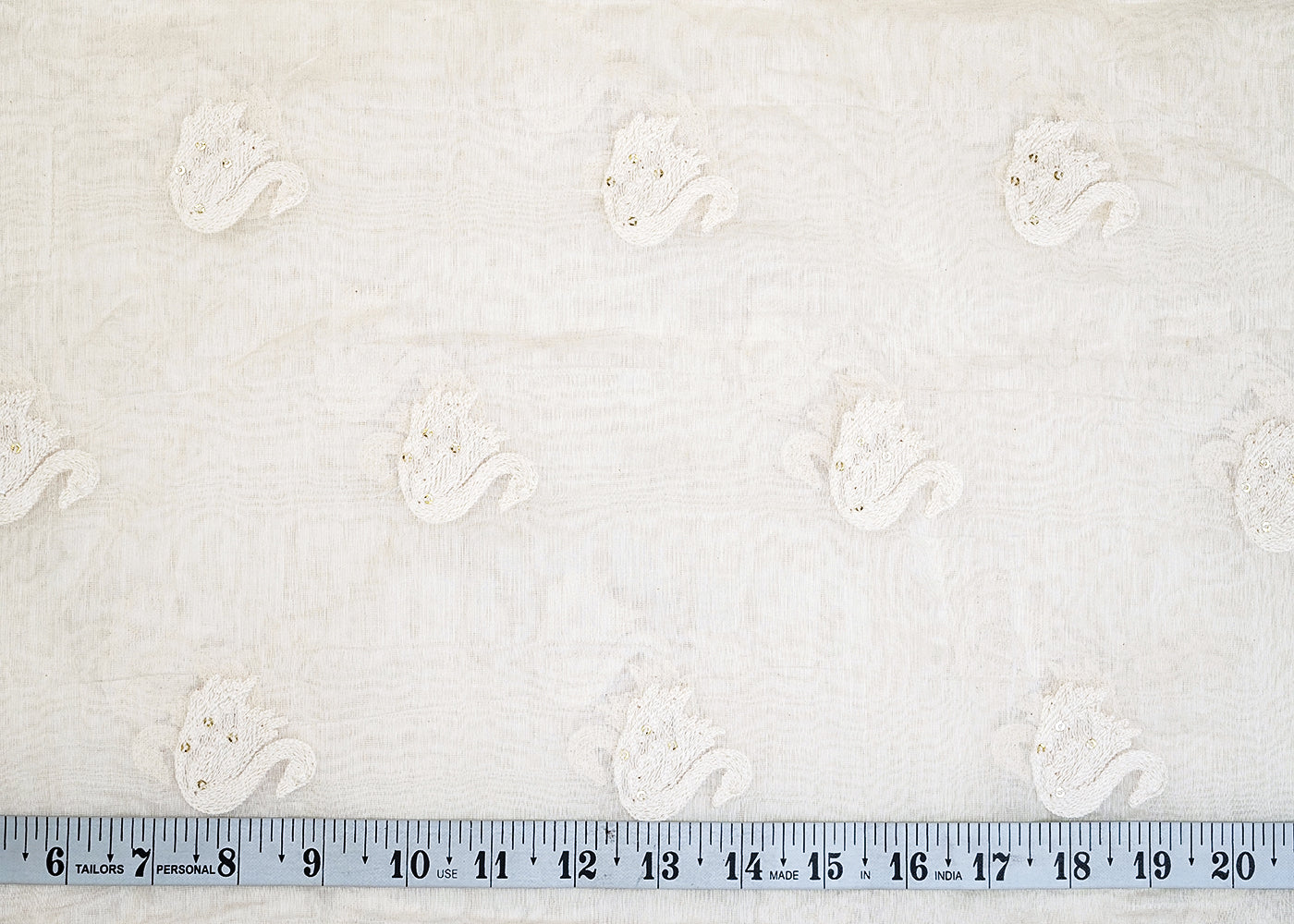 White Chanderi Fabric with All Over Thread and Sequins Motif 15377