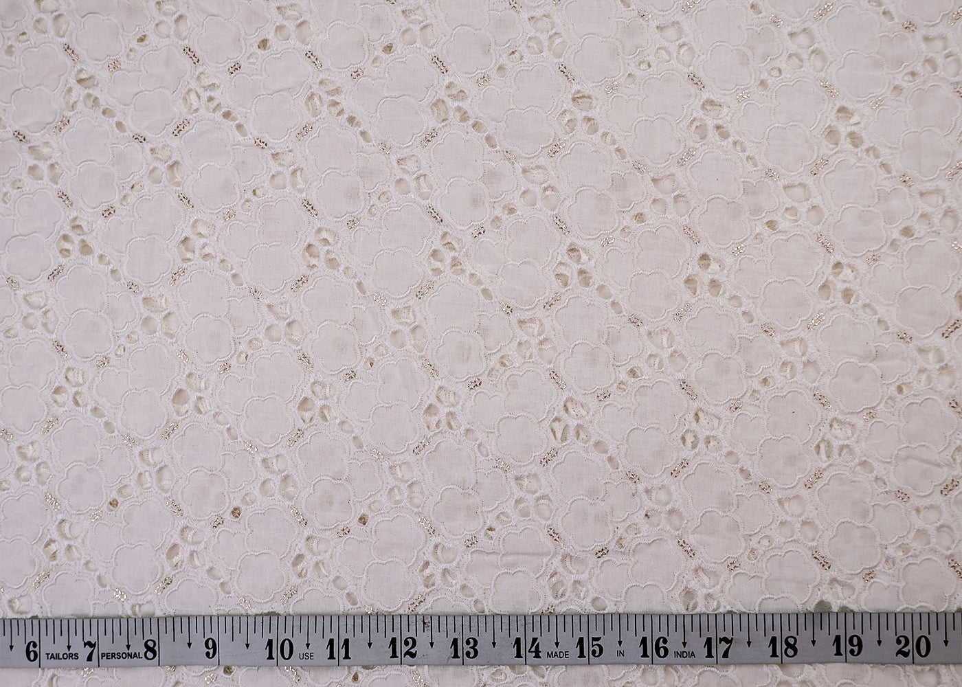 White Cotton Fabric with All-Over Sequins And Cut-Work 15395