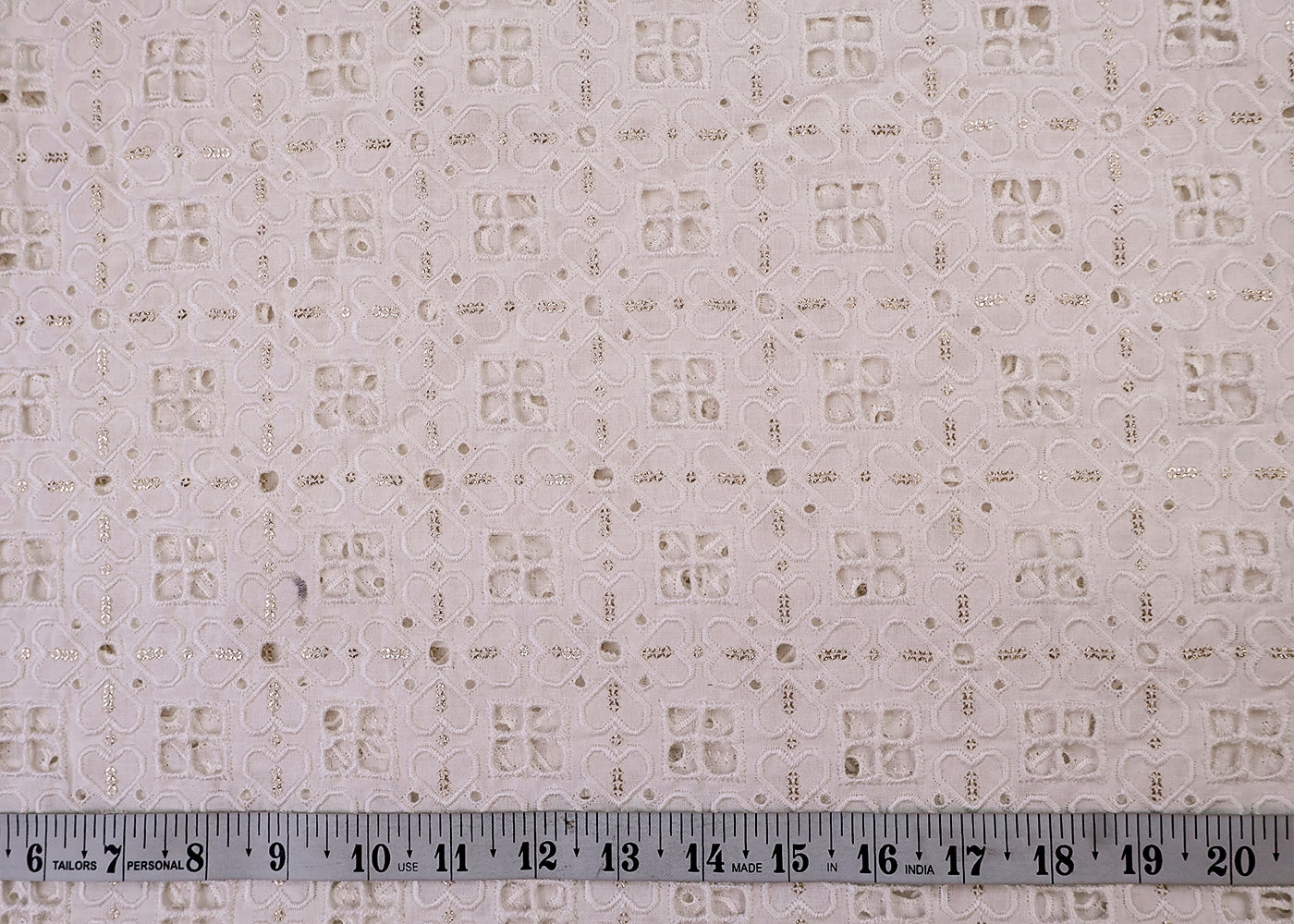 White Cotton Fabric with All-Over Sequins And Cut-Work 15397