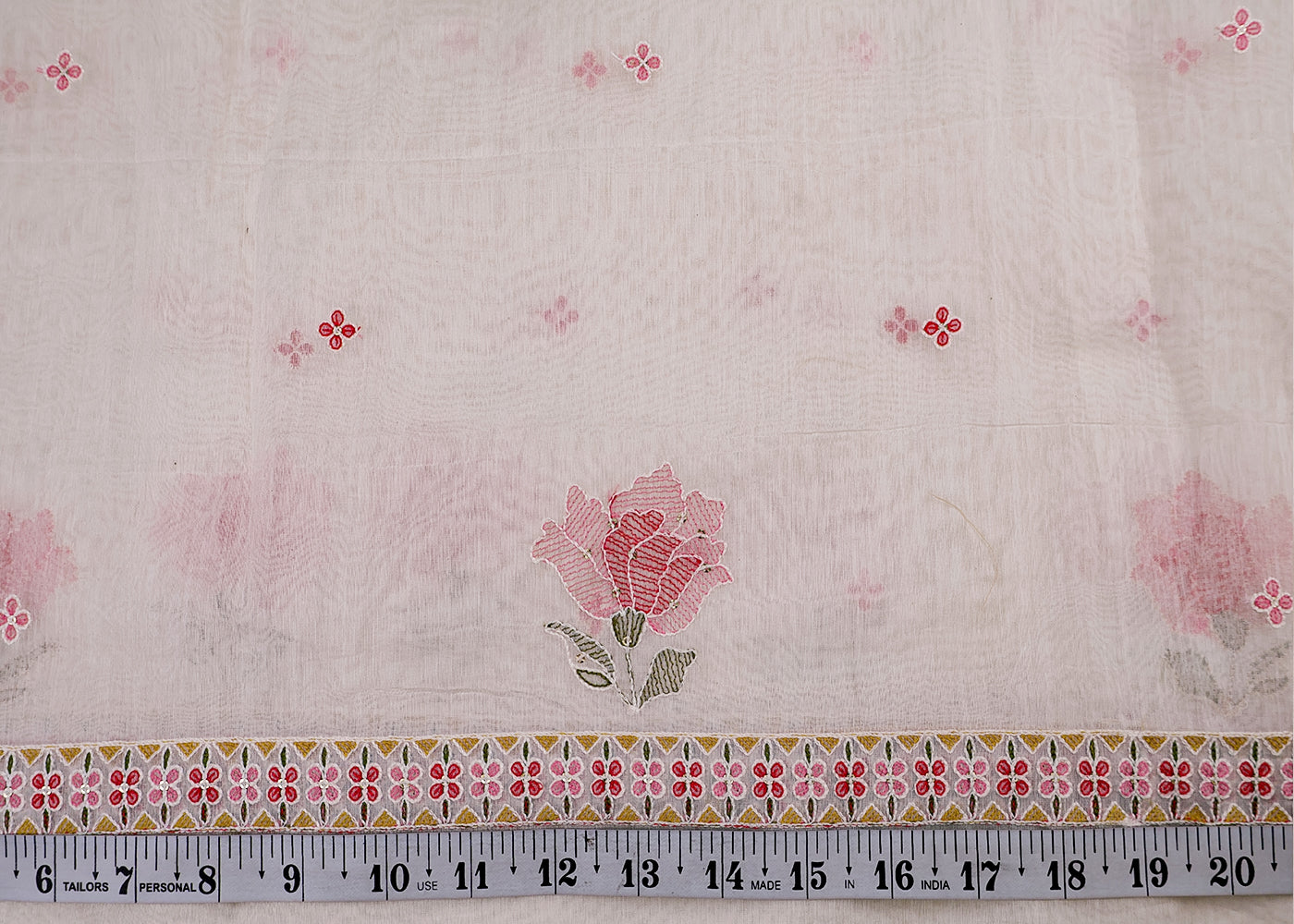Off-White Chanderi Dupatta Fabric with Floral Buti and Borders of Thread and Sequins 15429