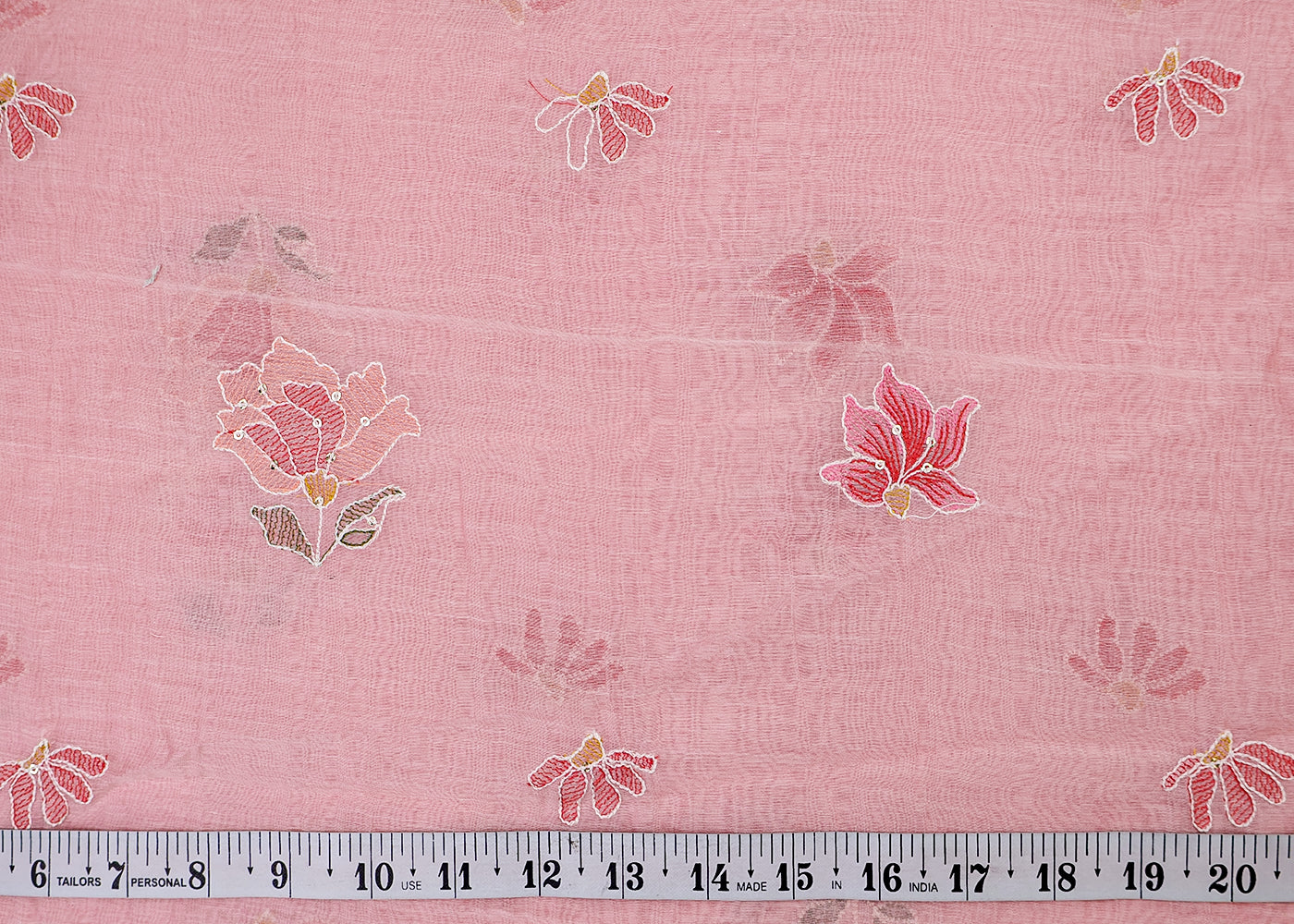 Peach Chanderi Fabric with Floral Buti of Thread and Sequins 15431