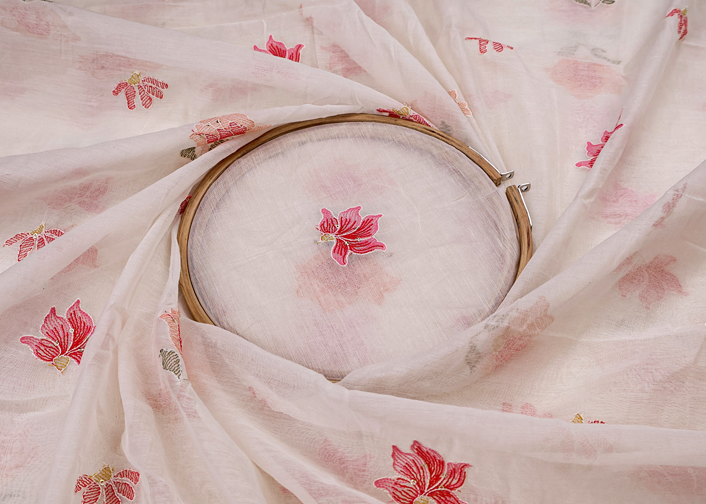 Off-White Chanderi Fabric with Floral Buti of Thread and Sequins 15434