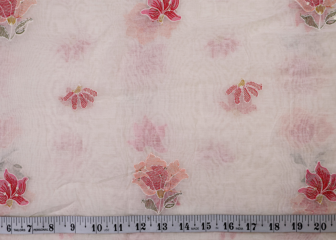 Off-White Chanderi Fabric with Floral Buti of Thread and Sequins 15434