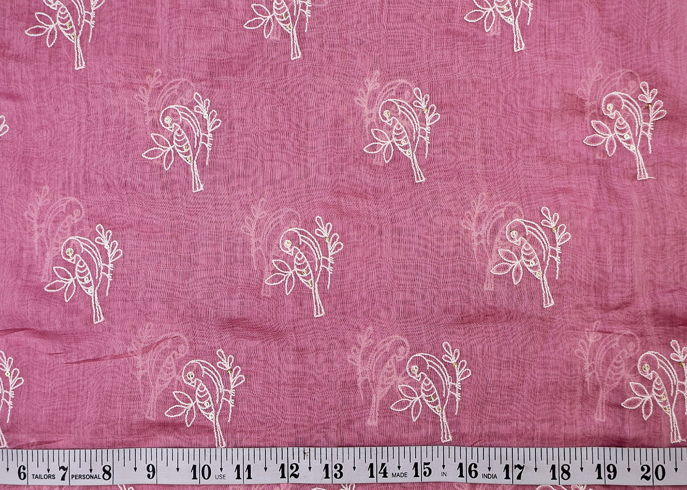 Pink Chanderi Fabric with Bird Buti of Thread and Sequins 15435