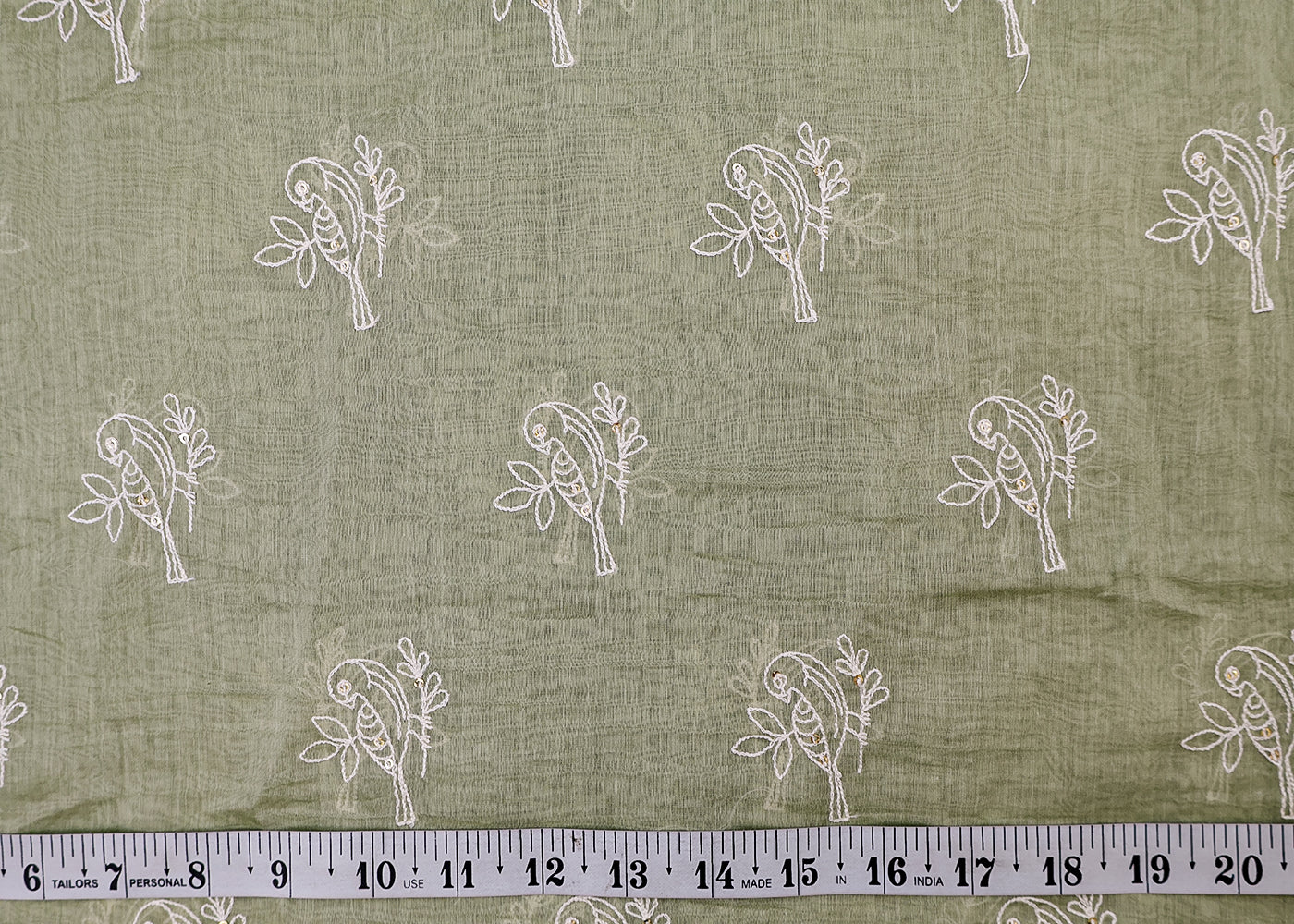 Mint Green Chanderi Fabric with Bird Buti of Thread and Sequins 15436