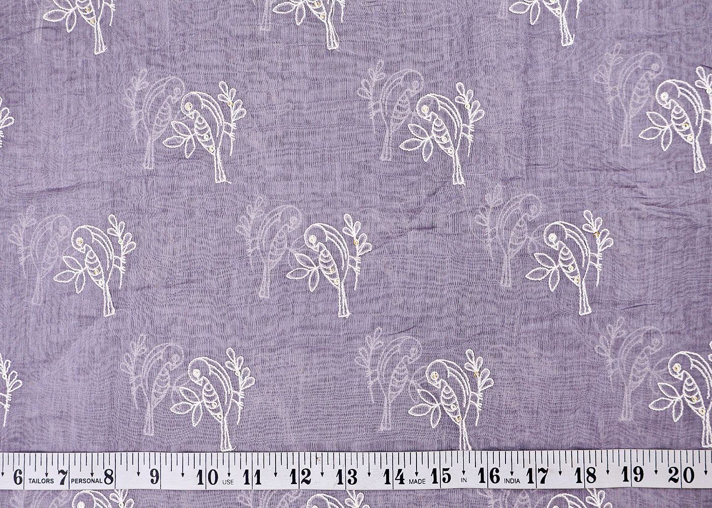 Grey Chanderi Fabric with Bird Buti of Thread and Sequins 15437
