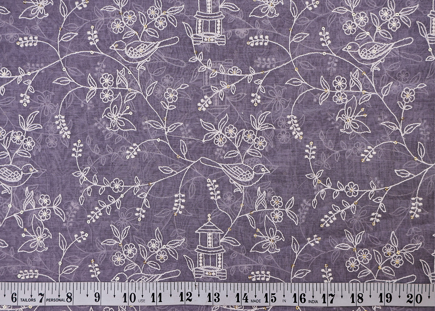 Grey Chanderi Fabric with All-Over Thread and Sequins Work 15438