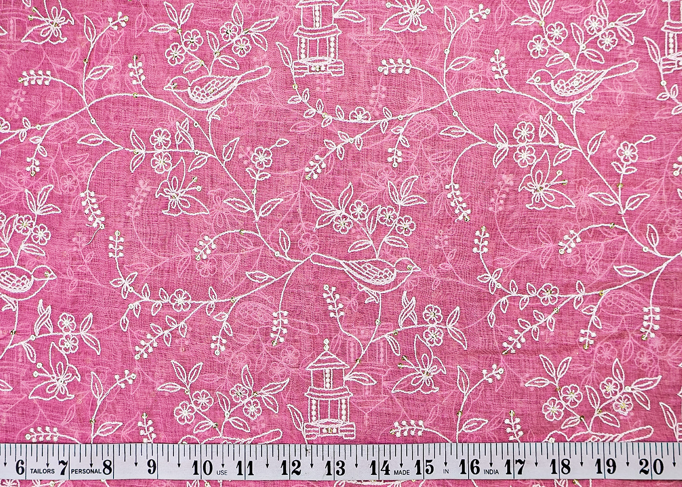 Pink Chanderi Fabric with All-Over Thread and Sequins Work 15440