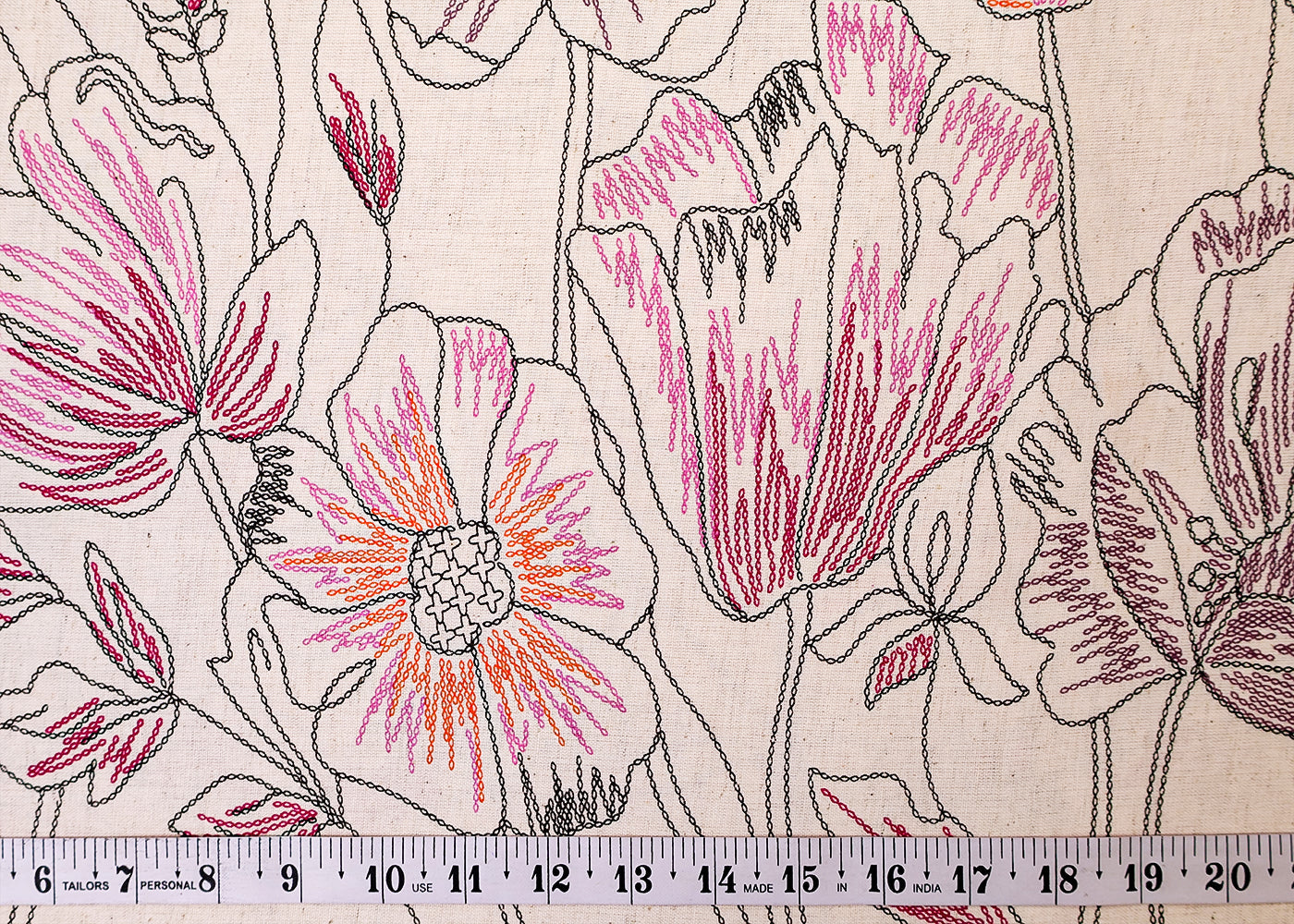 Multi-Colour Cotton Flex Fabric with Hand Block Floral Border Print 15477