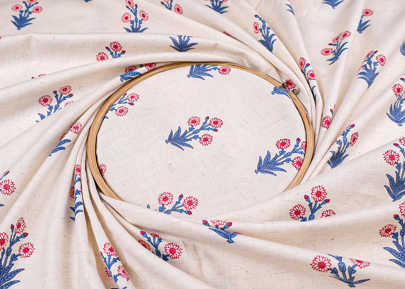 Blue Cotton Flex Fabric with Hand Block Allover Traditional Print 15479