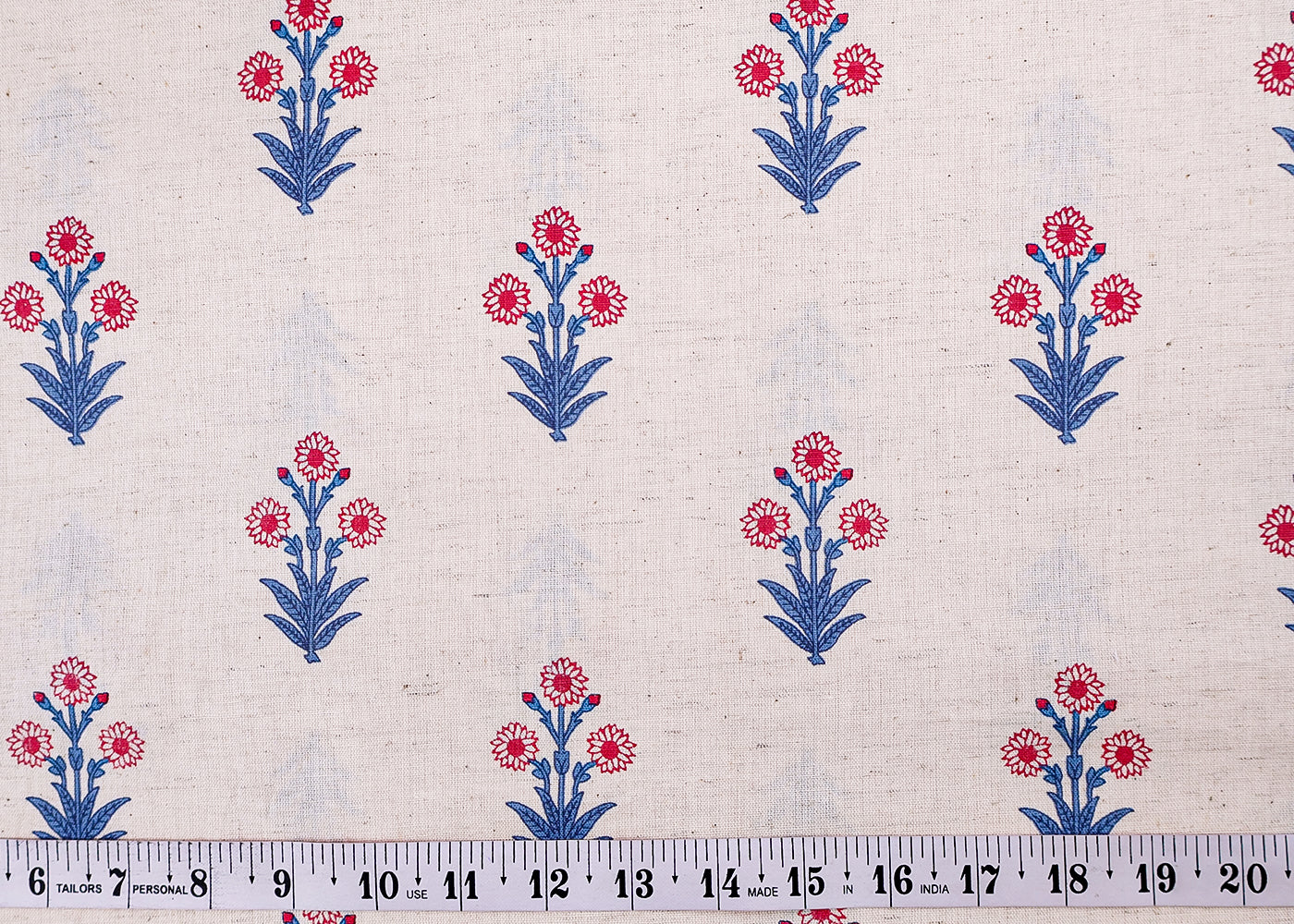 Blue Cotton Flex Fabric with Hand Block Allover Traditional Print 15479