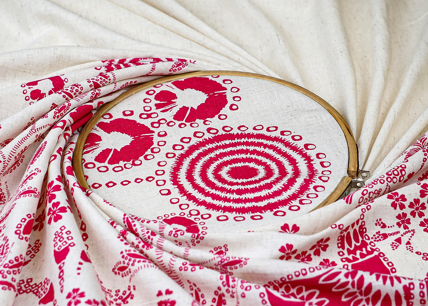 Pink Cotton Flex Fabric with Hand Block Floral Border Print 15480