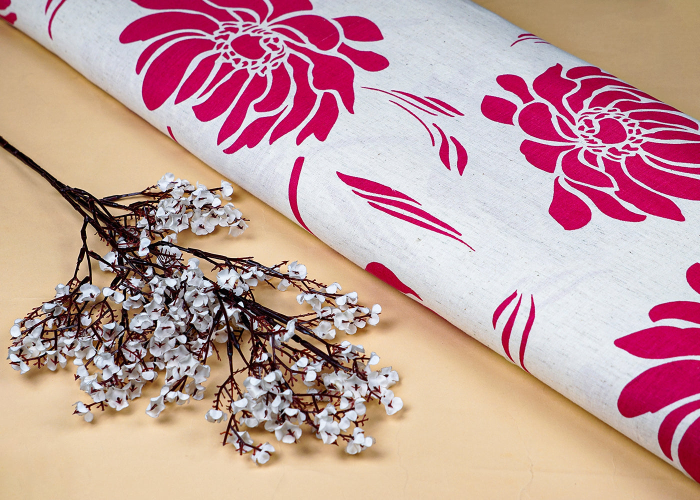 Pink Cotton Flex Fabric with Hand Block Allover Floral Print 15481