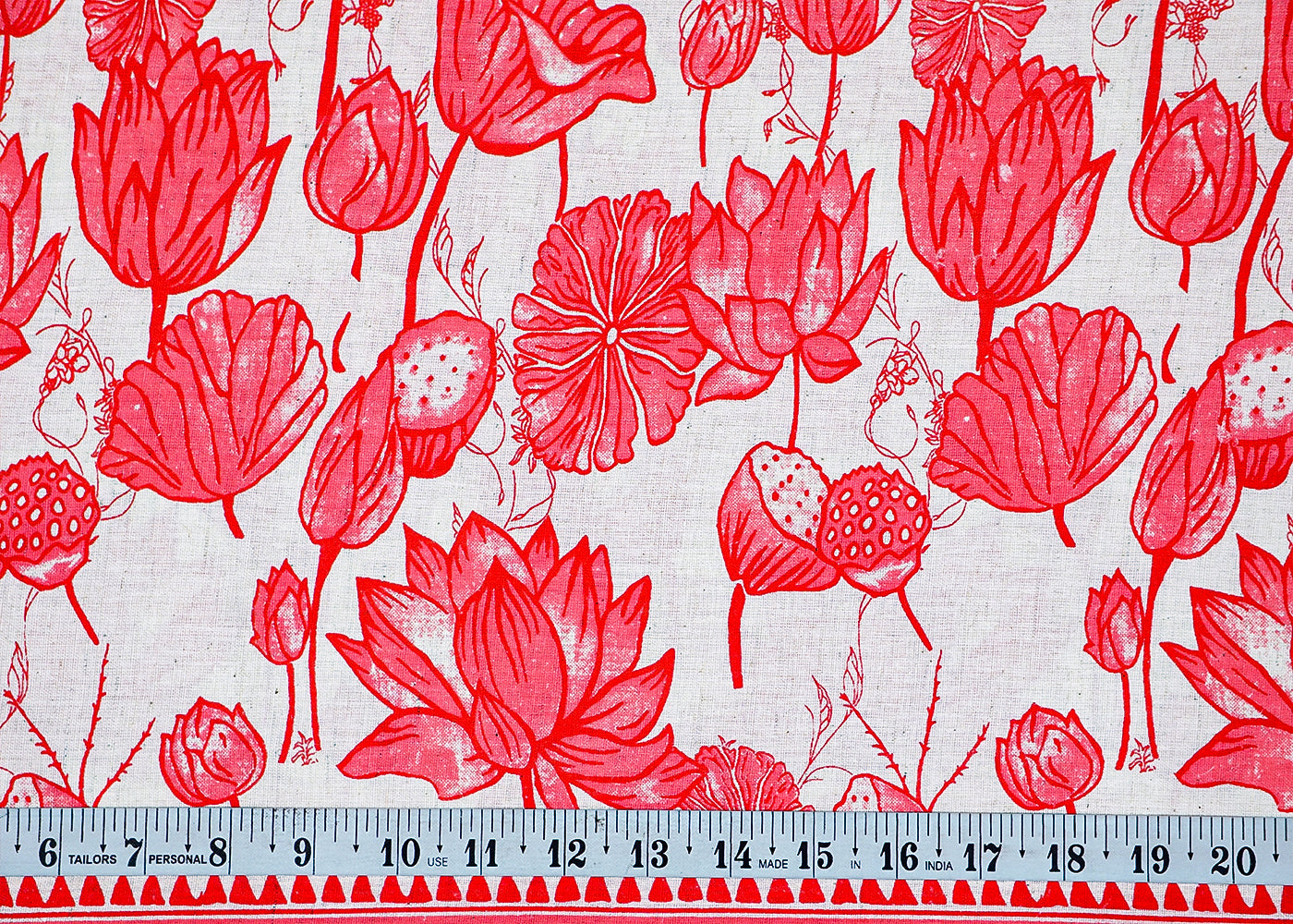 Pink Cotton Flex Fabric with Hand Block Floral Border Print 15485