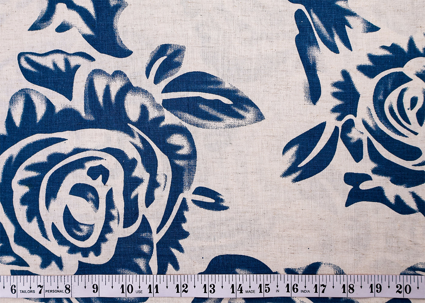 Blue Cotton Flex Fabric with Hand Block Allover Floral Print 15489