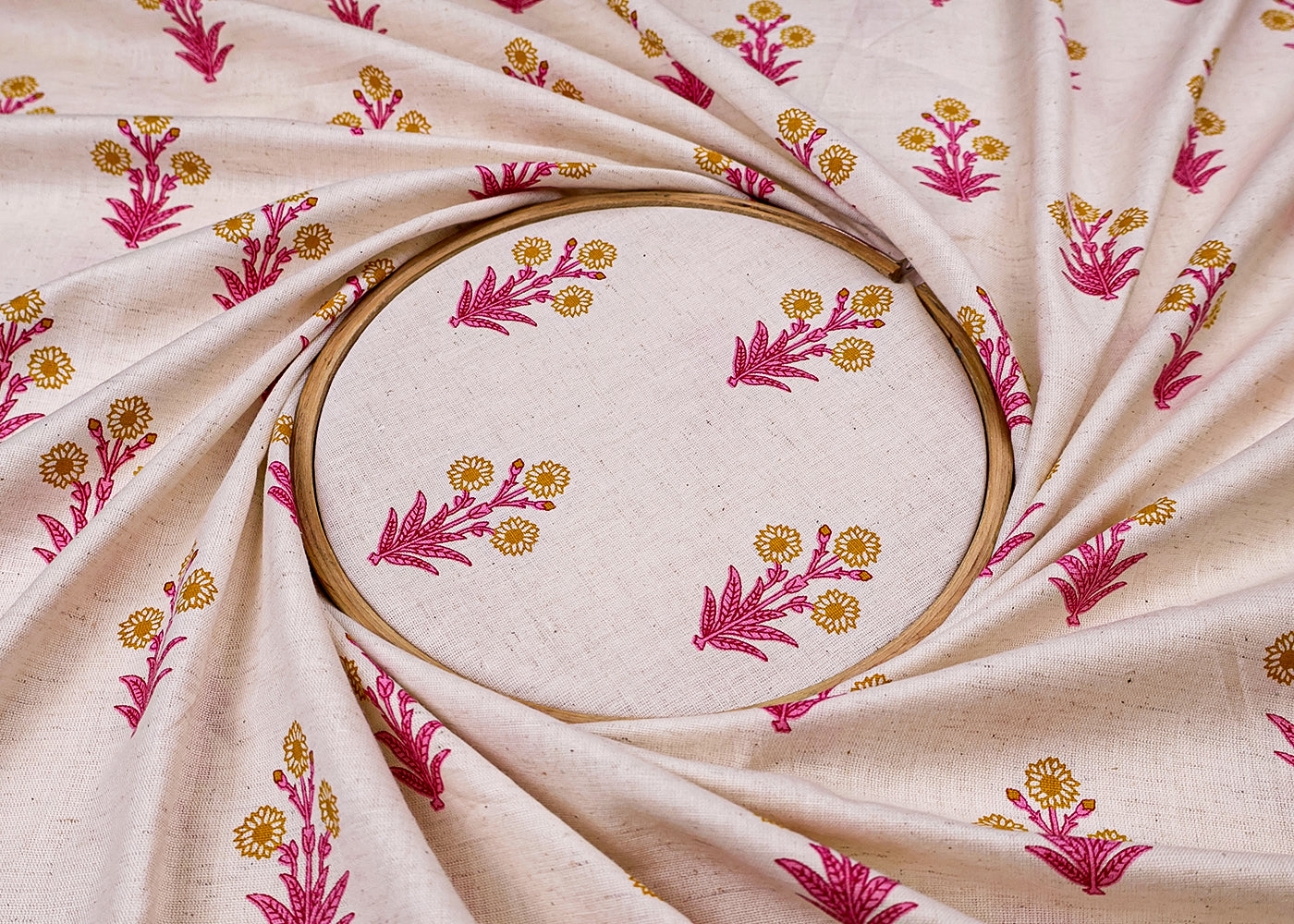 Pink Cotton Flex Fabric with Hand Block Allover Traditional Print 15490
