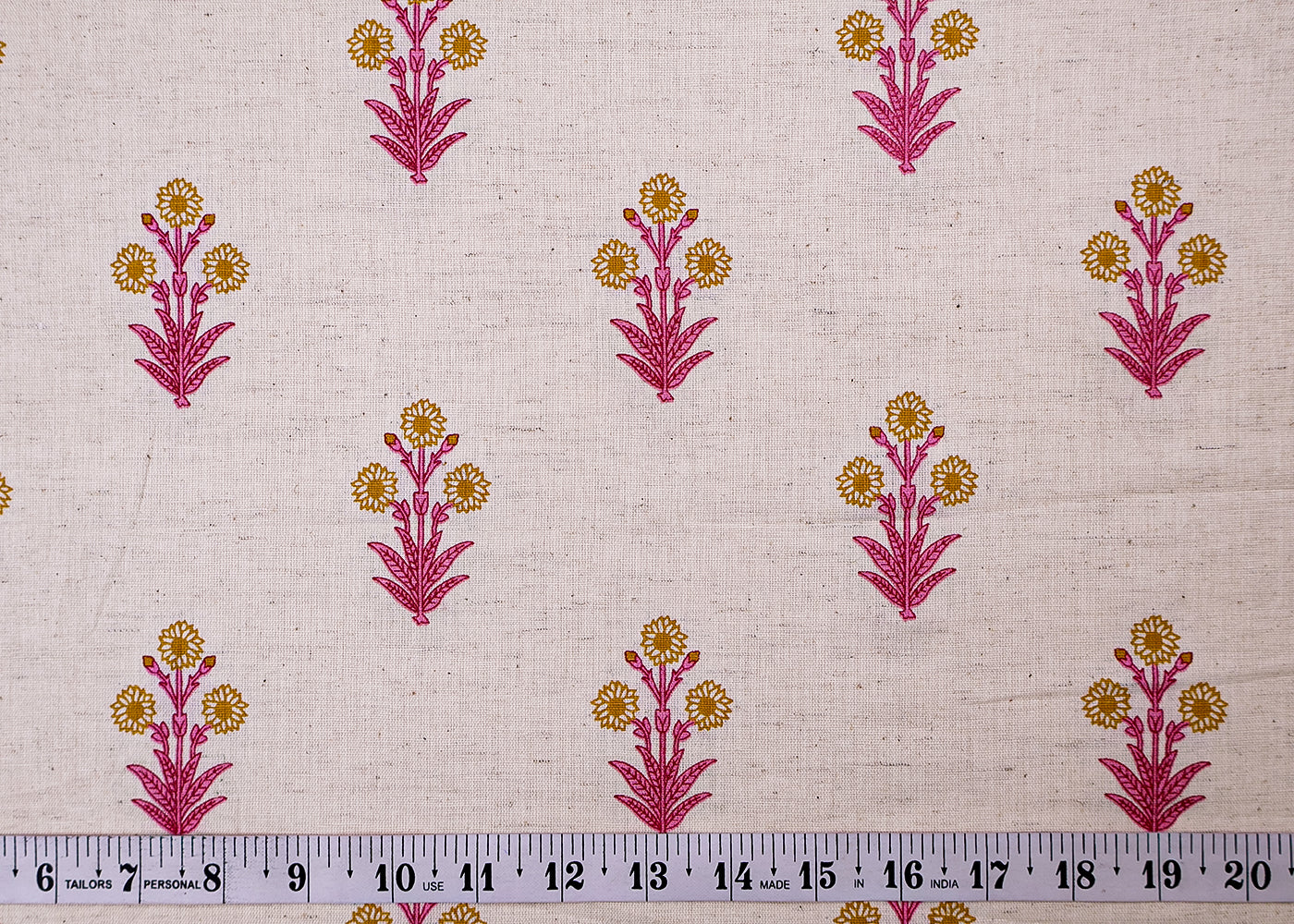 Pink Cotton Flex Fabric with Hand Block Allover Traditional Print 15490