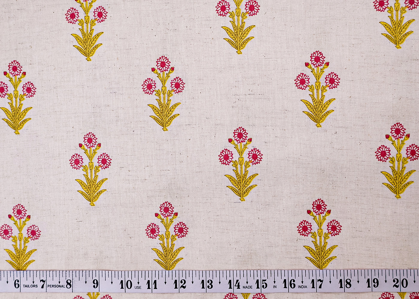 Yellow Cotton Flex Fabric with Hand Block Allover Traditional Print 15491