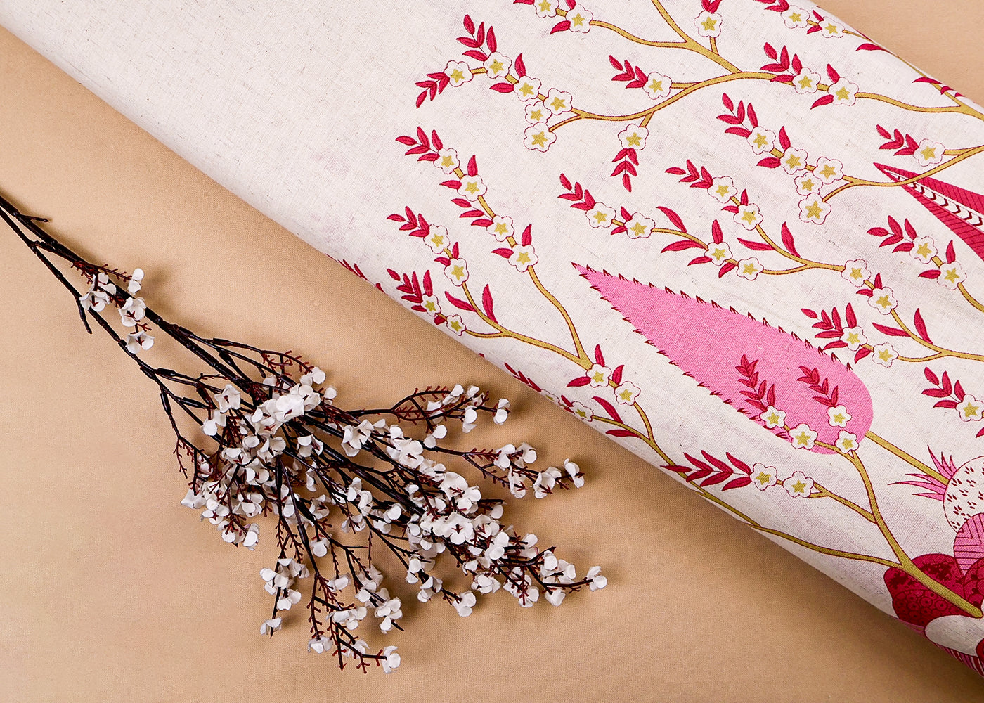 Pink Cotton Flex Fabric with Hand Block Traditional Border Print 15492