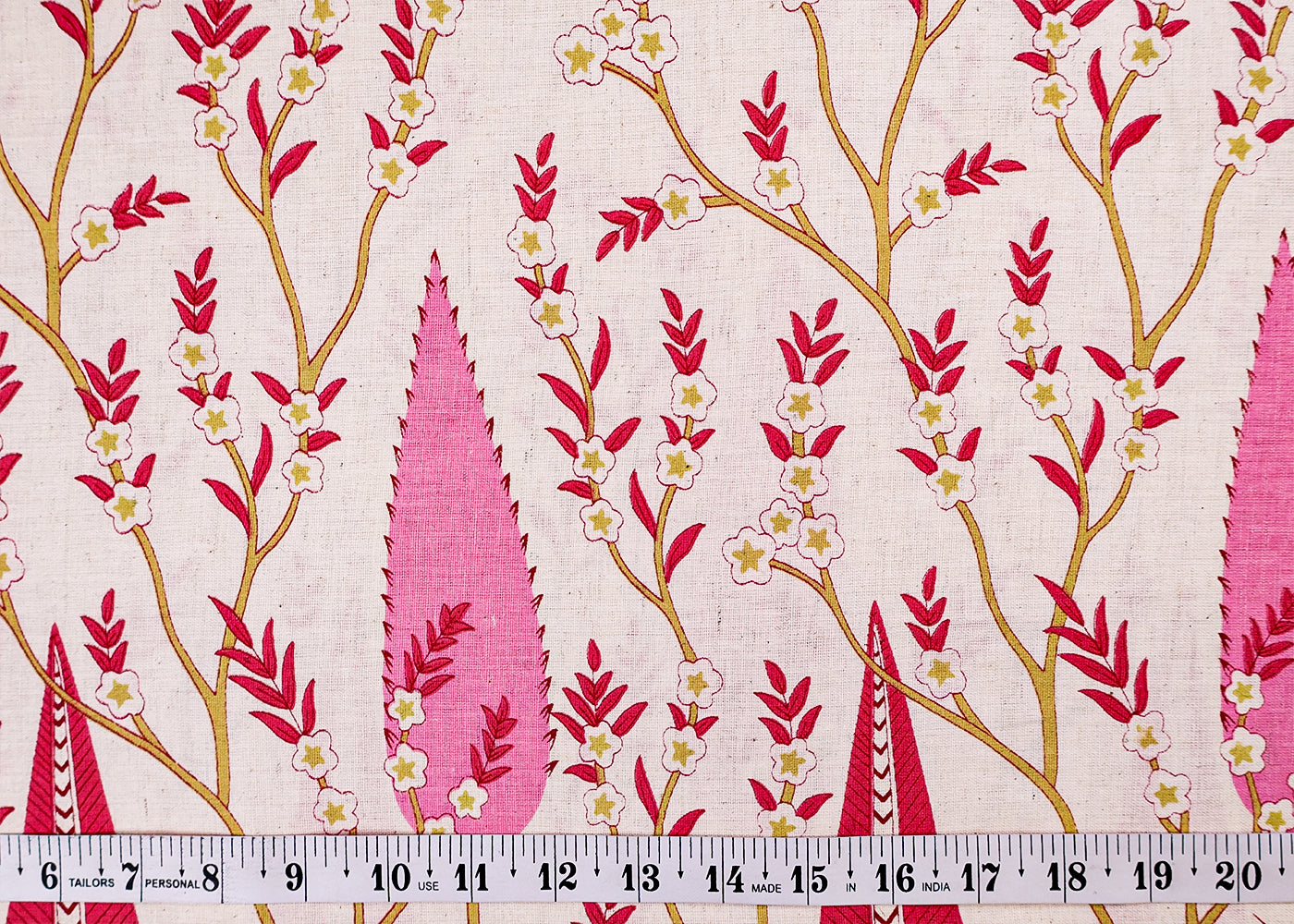 Pink Cotton Flex Fabric with Hand Block Traditional Border Print 15492