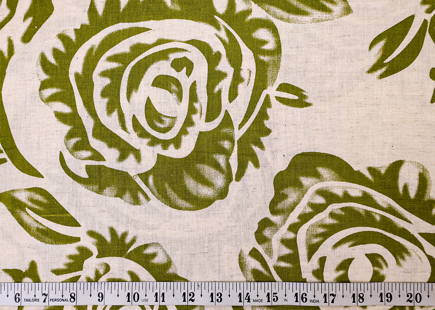 Green Cotton Flex Fabric with Hand Block Allover Floral Print 15495